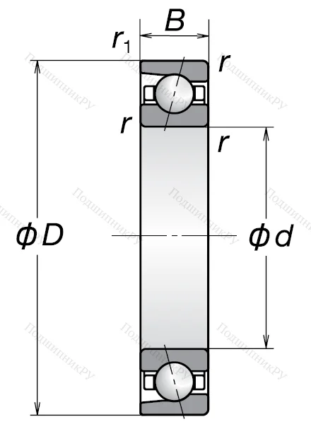 Однорядный шариковый подшипник 7009 A (46109 Л  ГОСТ)