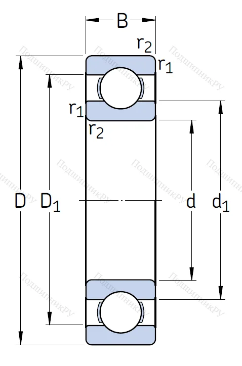 Однорядный шариковый подшипник 16012