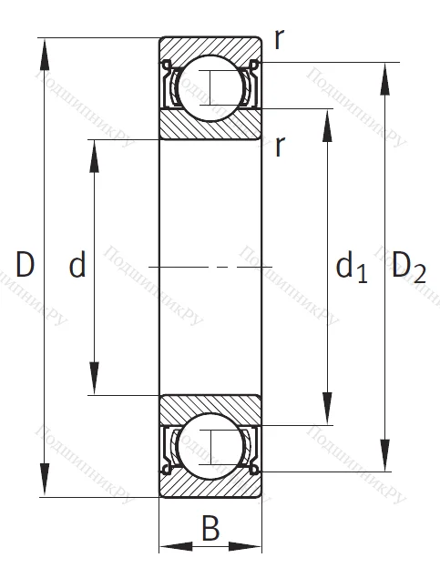 Однорядный шариковый подшипник 6306 2Z