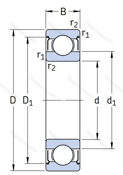 Однорядный шариковый подшипник 6206 2Z