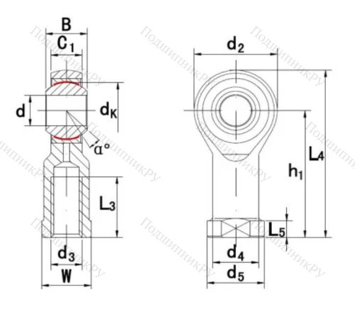 Шарнирная головка с внутренней левой резьбой GIKL 8 PW A в Грозном 