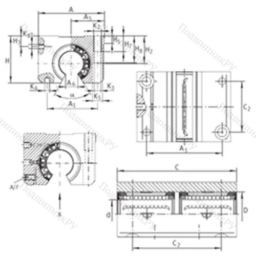 Подшипник шариковый линейный KTNOS 30 C-PP-AS