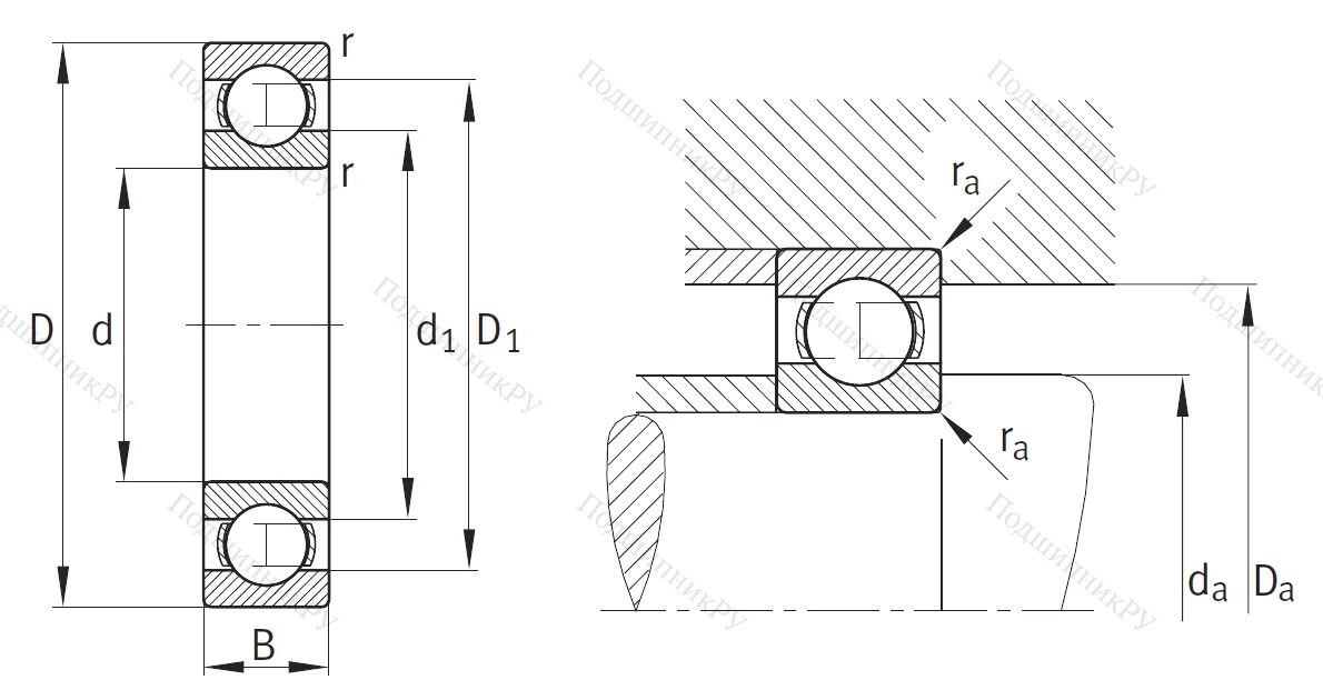 Однорядный шариковый подшипник 6316