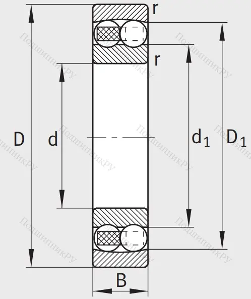 Двухрядный шариковый подшипник 2307 TVH