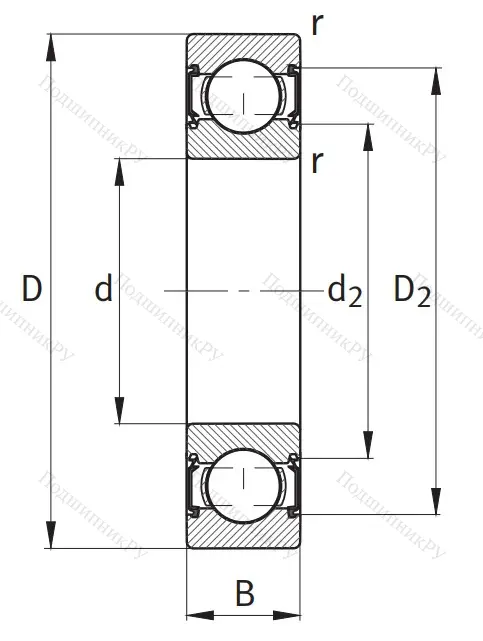 Однорядный шариковый подшипник 6202 C 2HRS
